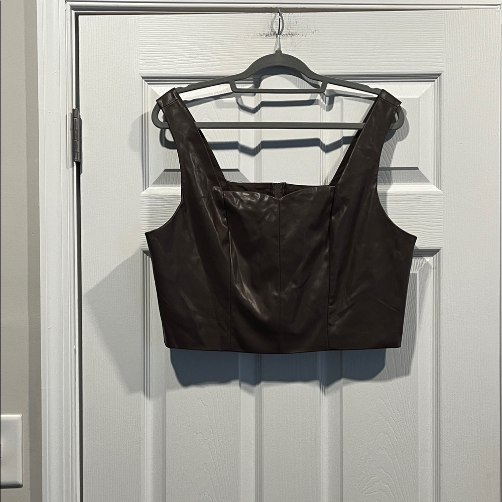 Sleek Brown Leather‎ Crop Top
